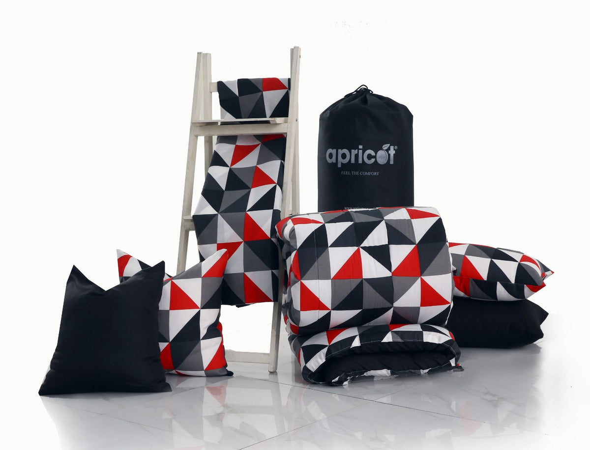 8 PCs Winter Razai Set-Abstract Geometric(With Black Reverse) Comforters Apricot