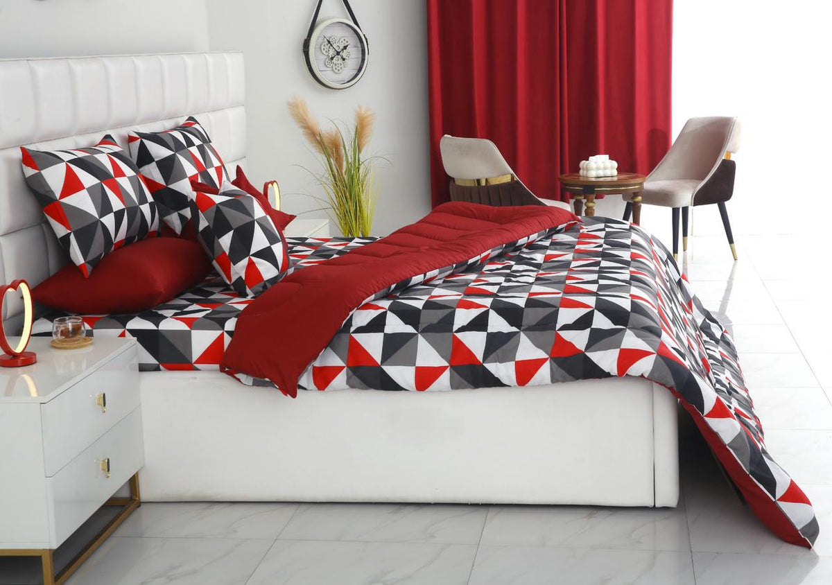 8 PCs Winter Razai Set-Abstract Geometric Comforters Apricot