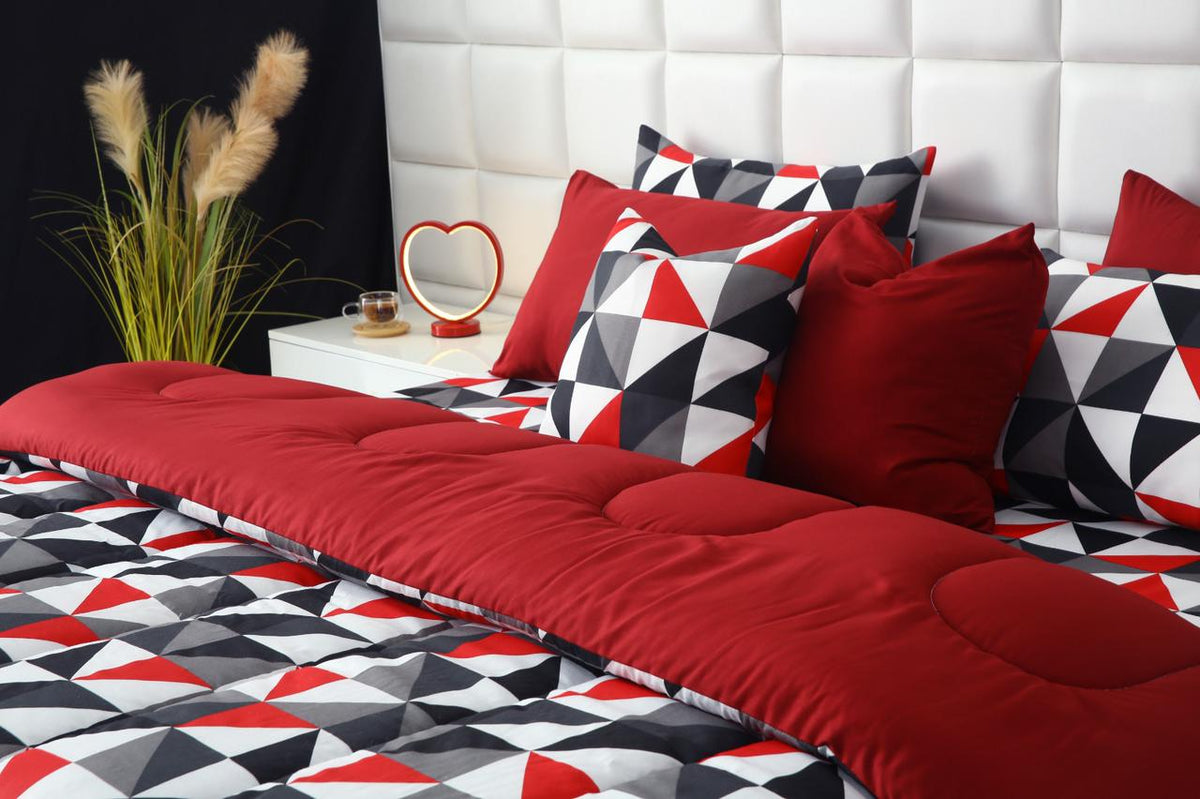 8 PCs Winter Razai Set-Abstract Geometric Comforters Apricot