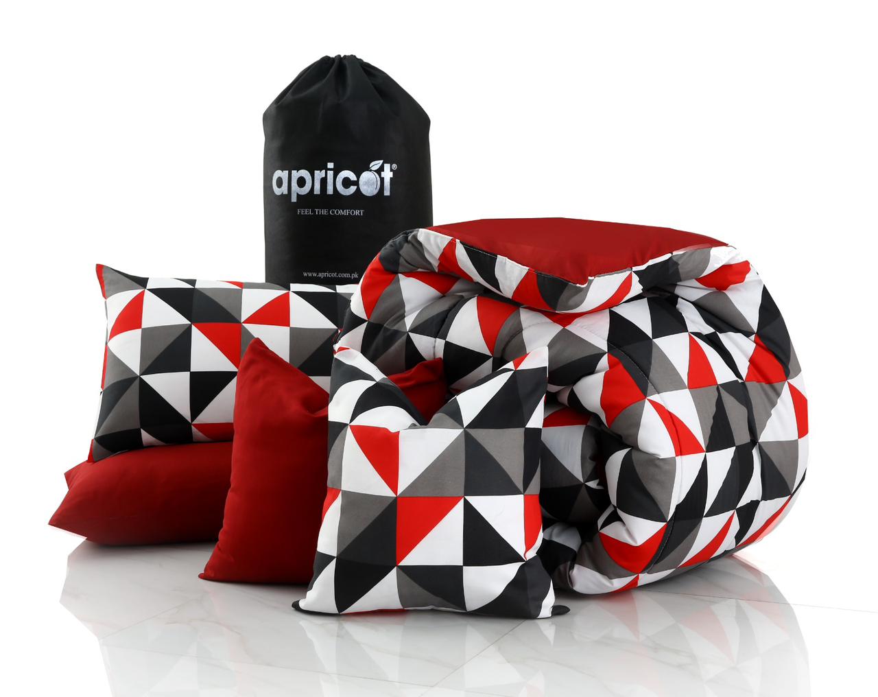 6 PCs Summer Comforter Set- Abstract Geometric Bed Spread Apricot