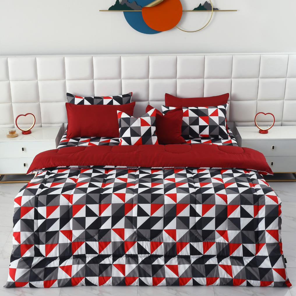 8 PCs Winter Razai Set-Abstract Geometric Comforters Apricot