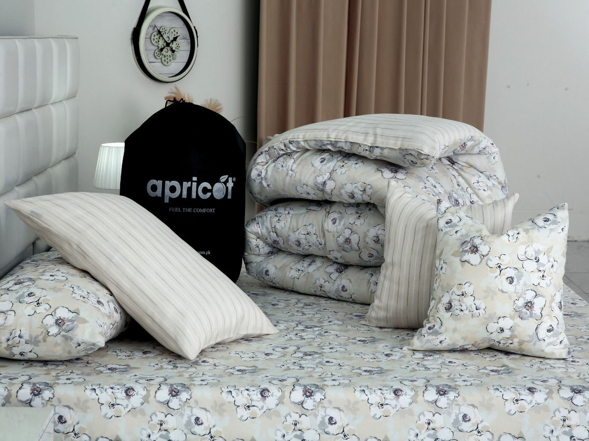 8 PCs Winter Razai Set-Buttercup Comforters Apricot
