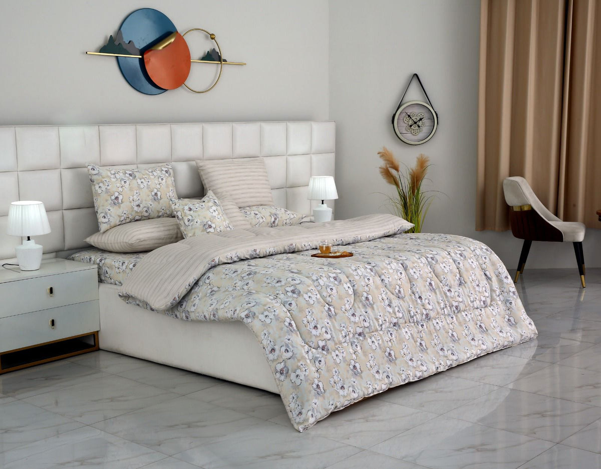 8 PCs Winter Razai Set-Buttercup Comforters Apricot