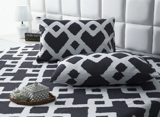 3 PCs Double Bed Sheet- Grey Diamond BED SHEET Apricot