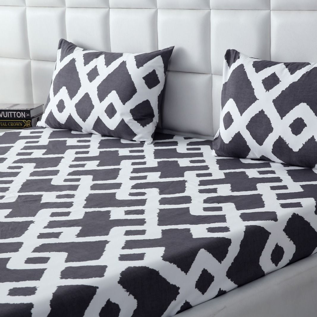 Fitted Bed Sheet-Geometric Patterned Fitted Sheets Apricot