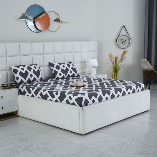 Fitted Bed Sheet-Geometric Patterned Fitted Sheets Apricot