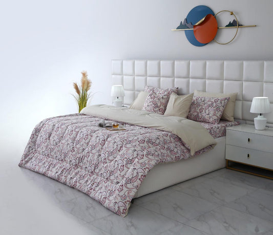 8 PCs Winter Razai Set-Pink Paisley Comforters Apricot
