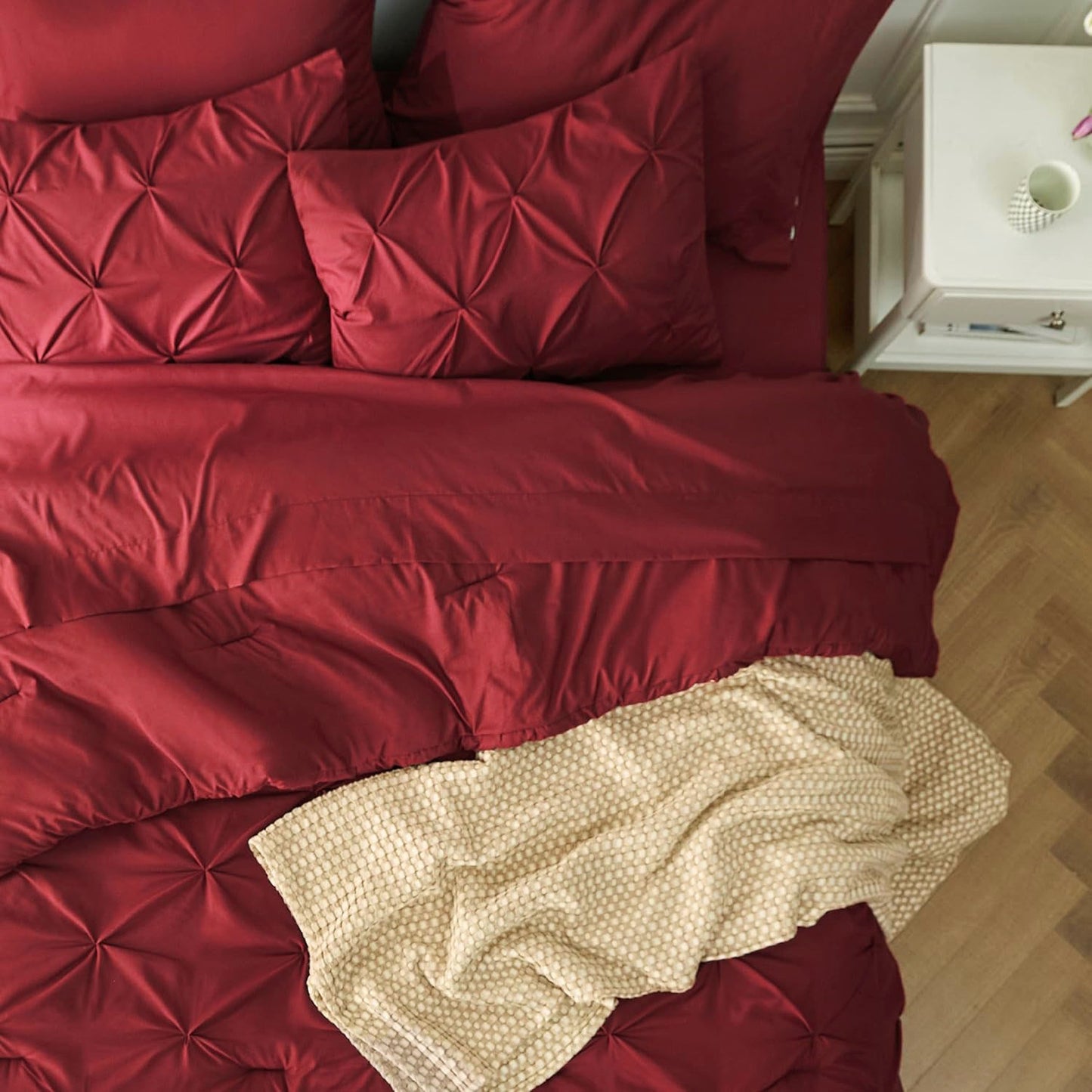 Solid Pintuck Duvet Cover-Maroon Bed Sheets Apricot