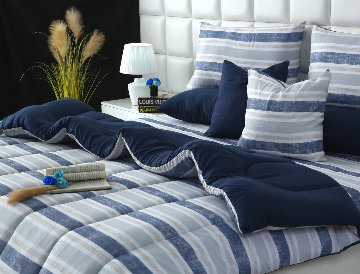 8 PCs Winter Razai Set-Chase Stripe Comforters Apricot