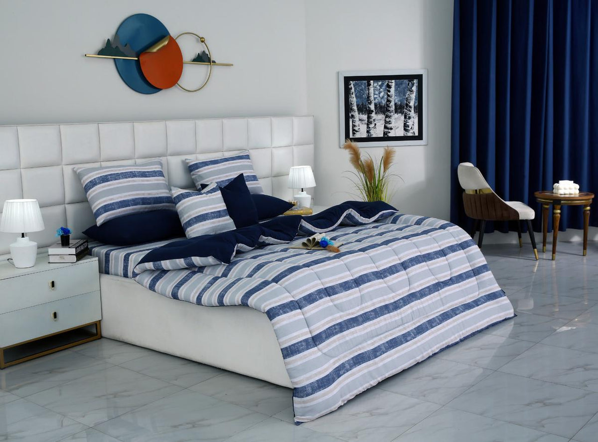 8 PCs Winter Razai Set-Chase Stripe Comforters Apricot