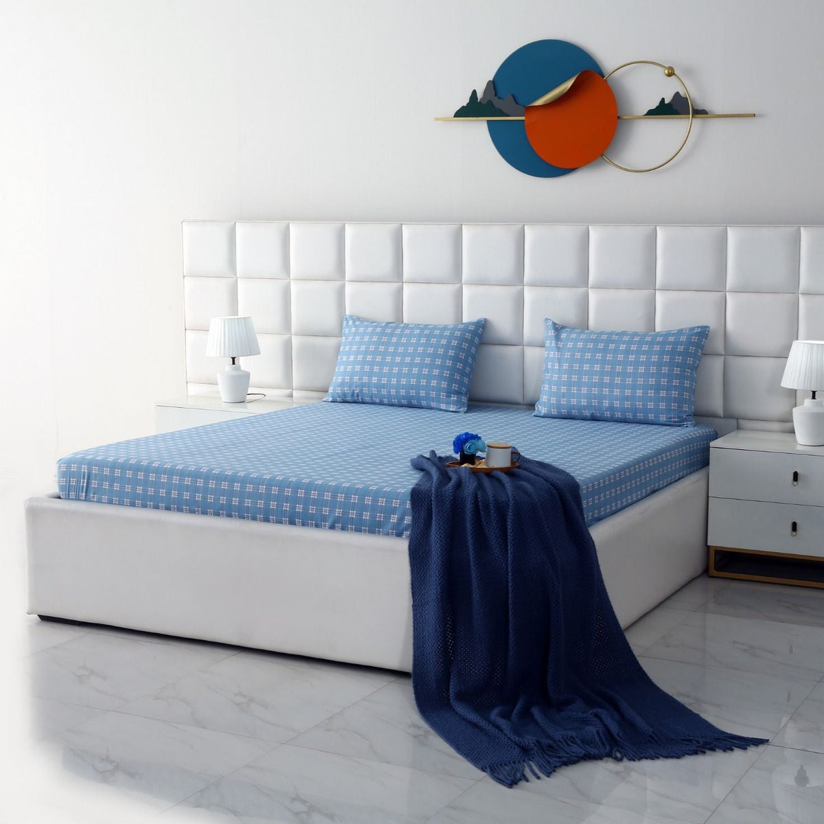 Fitted Bed Sheet-Waterfall Geometric Fitted Sheets Apricot
