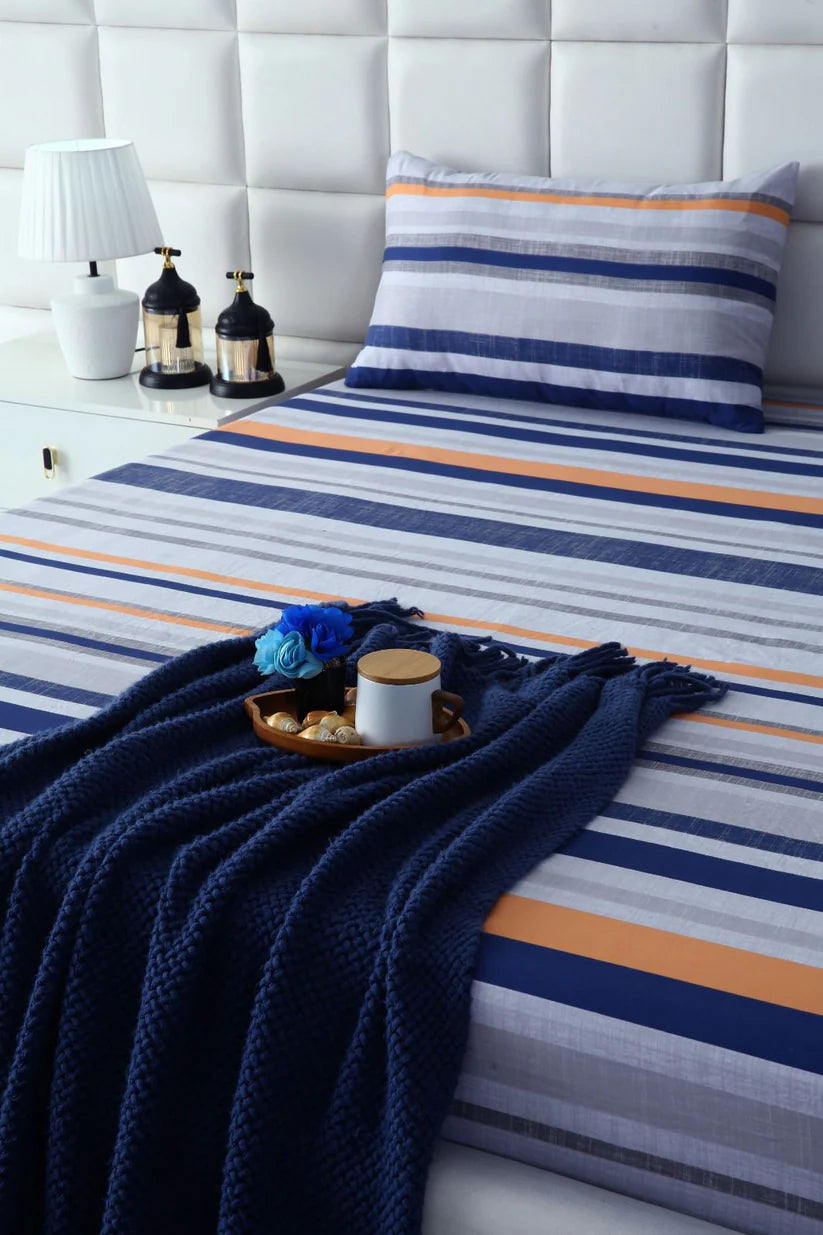 2Pcs Single Bed Sheet-Multi Bands single bed sheet Apricot