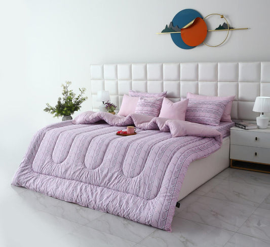 8 PCs Winter Razai Set-Lilac Shapes Comforters Apricot