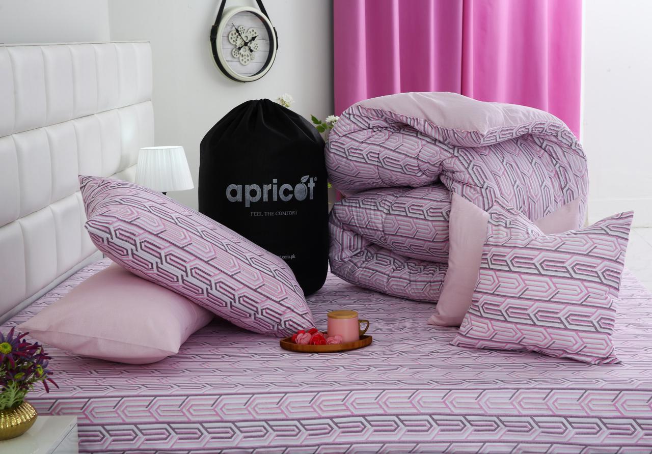 8 PCs Winter Razai Set-Lilac Shapes Comforters Apricot