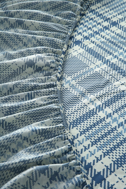 Fitted Bed Sheet-Blue Check(NEW) Fitted Sheets Apricot