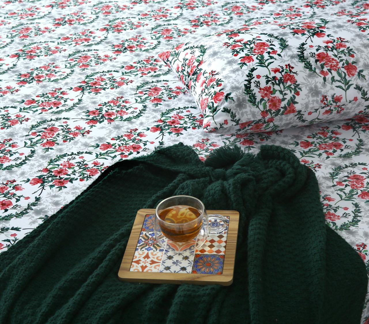 2Pcs Single Bed Sheet-Emerald Blooms single bed sheet Apricot