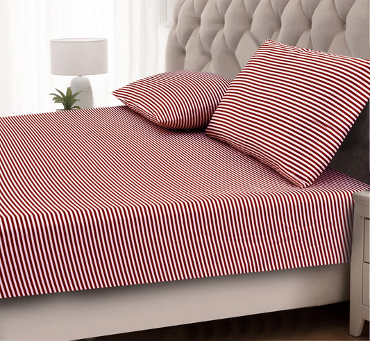 Fitted Bed Sheet-Maroon Stripes Fitted Sheets Apricot