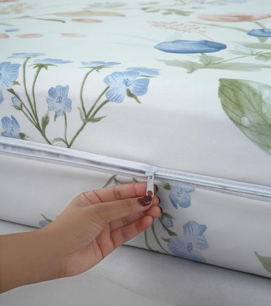 Zipper Mattress Cover Printed-Water Lilly Protectors Apricot