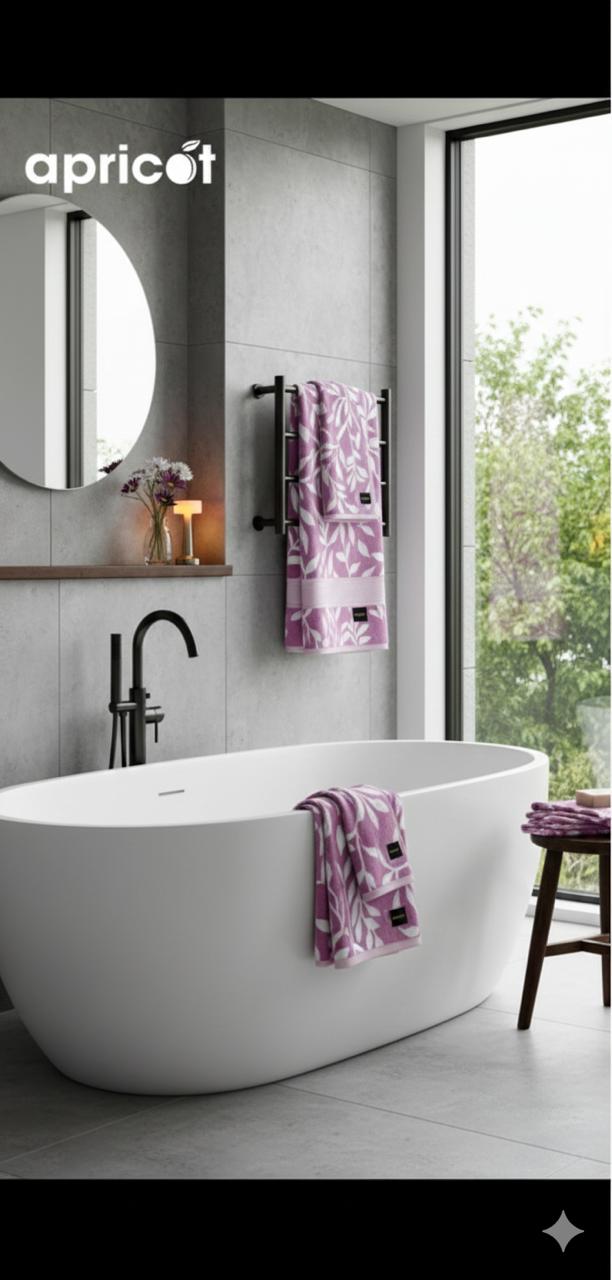 2 Pcs Bath Towels-Pastel Flower(Lilac) Bath Towels & Washcloths Apricot