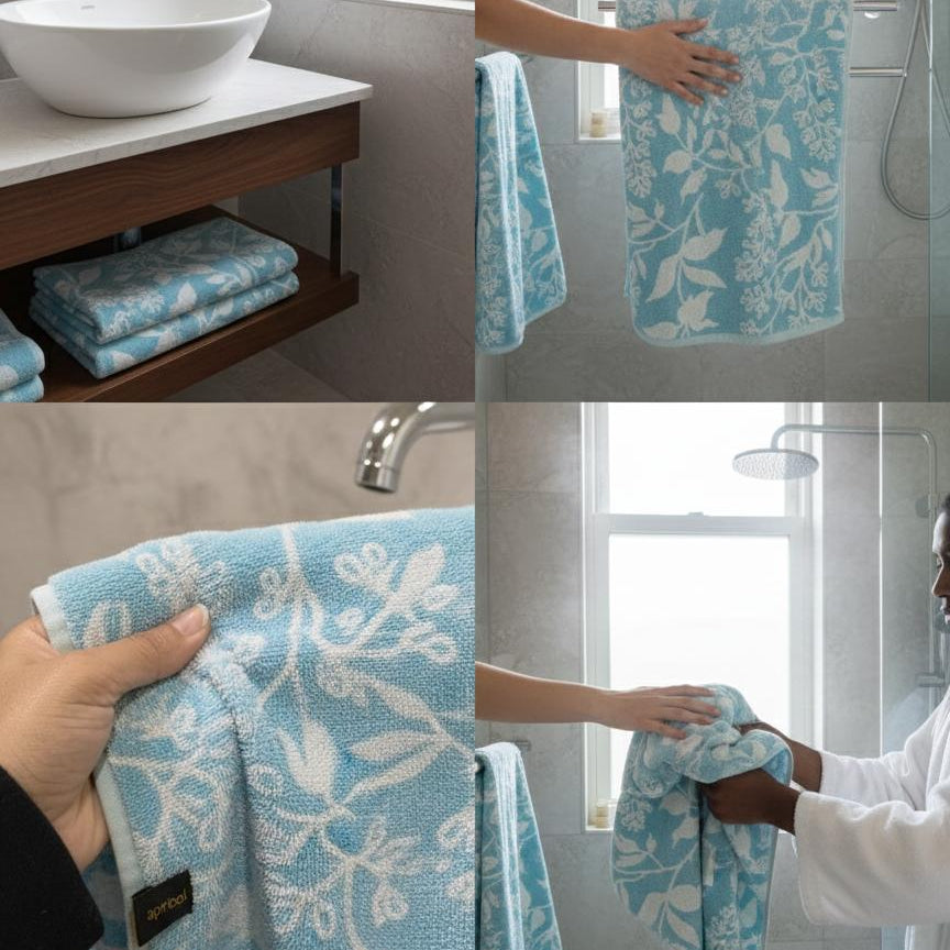2 Pcs Bath Towels-Pastel Flower(Turqoiuse) Bath Towels & Washcloths Apricot