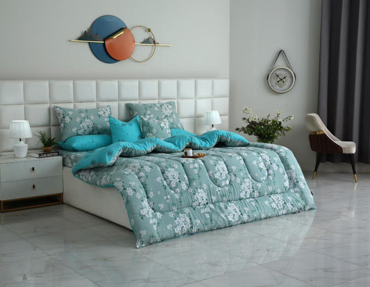 8 PCs Winter Razai Set-White Flowers Comforters Apricot