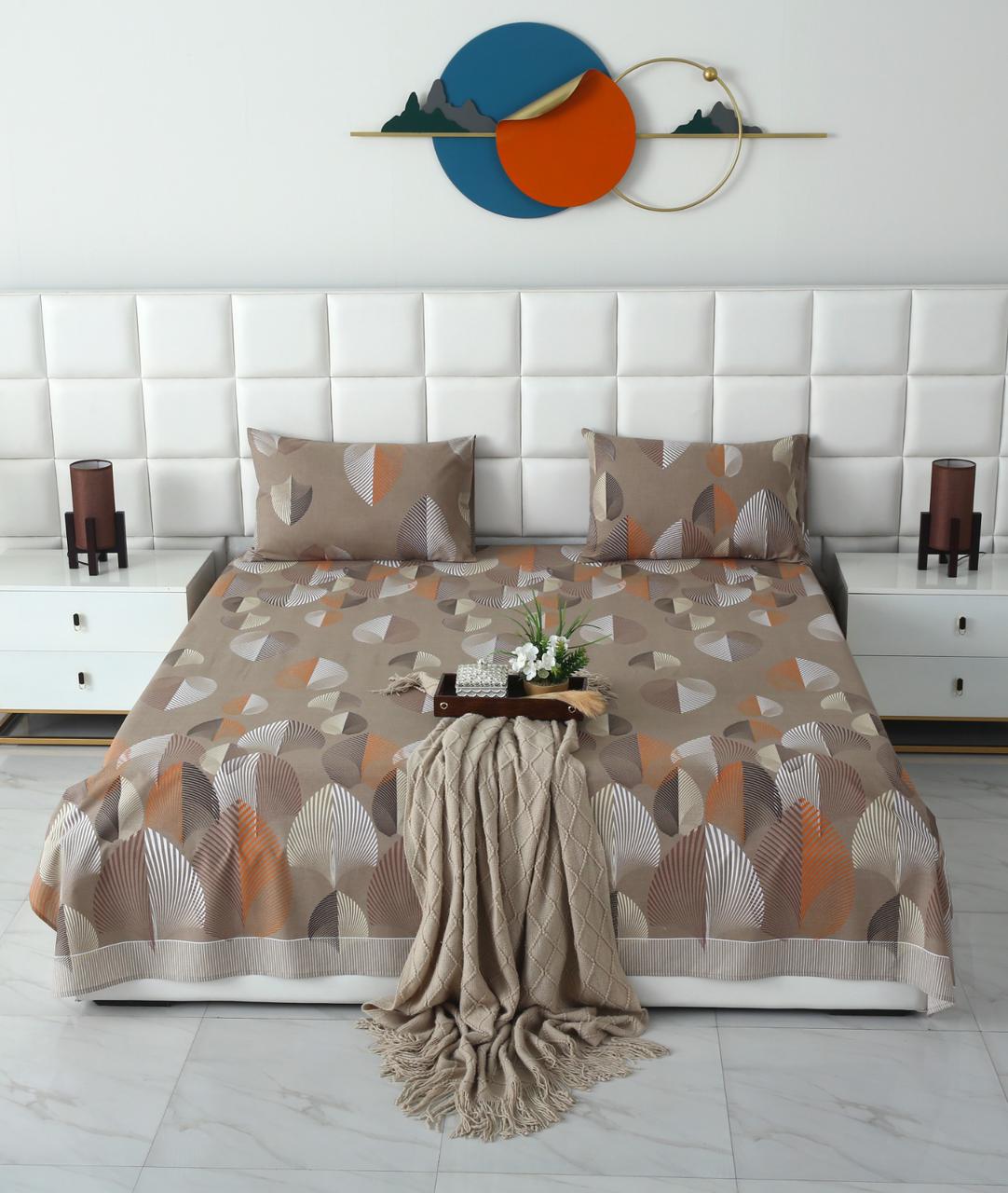 3 PCs Double Bed Sheet-DB-236 Bed Sheets Apricot