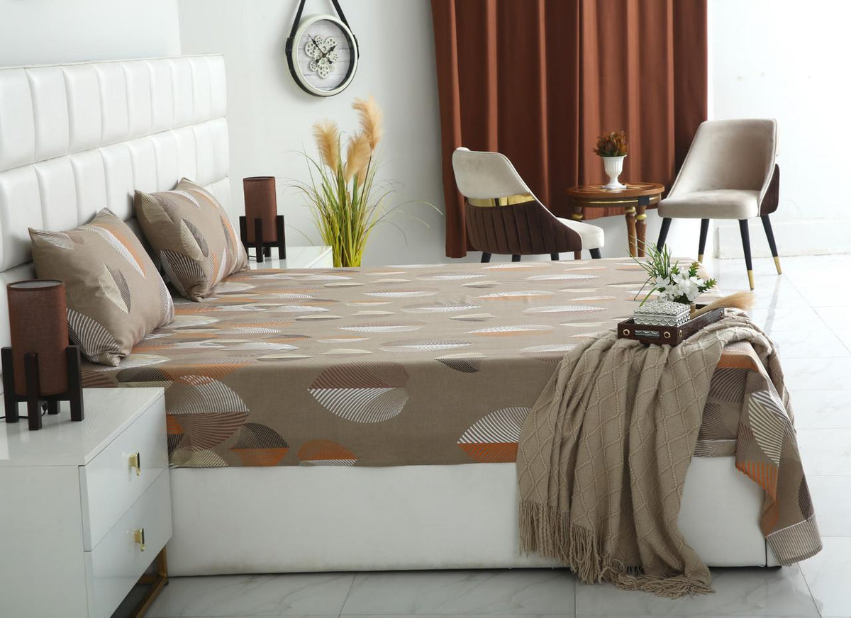 3 PCs Double Bed Sheet-DB-236 Bed Sheets Apricot