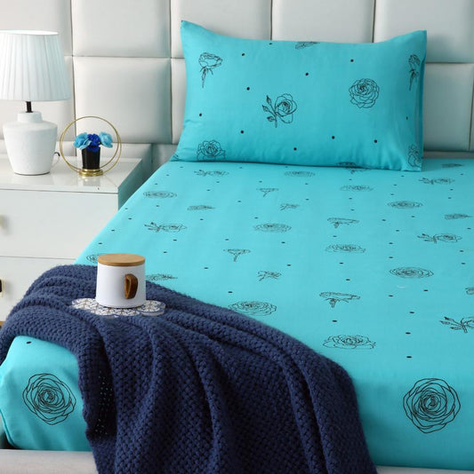 Fitted Bed Sheet-Aqua Abstract Flower Fitted Sheets Apricot
