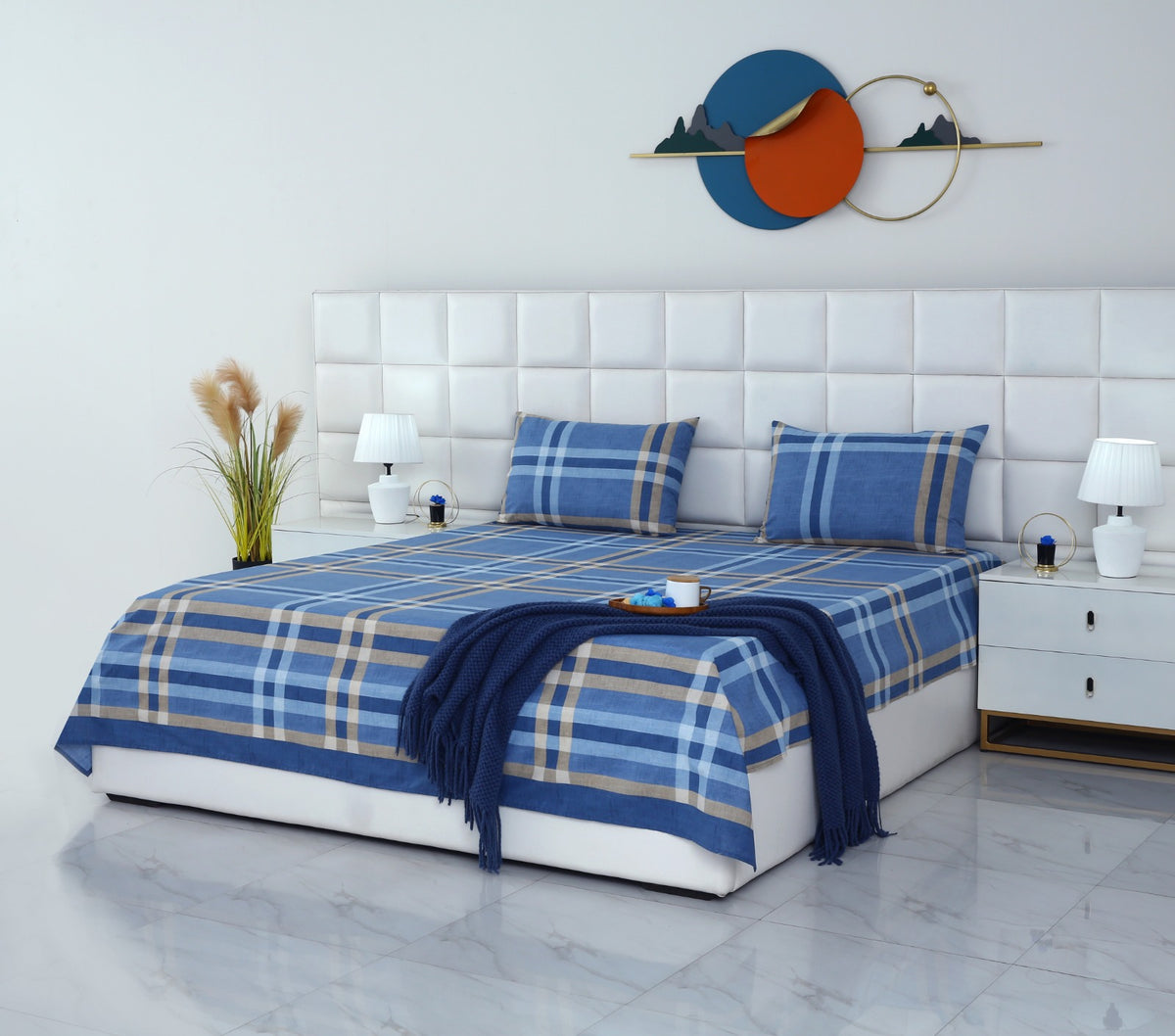 3 PCs Double Bed Sheet-DB239 Bed Sheets Apricot