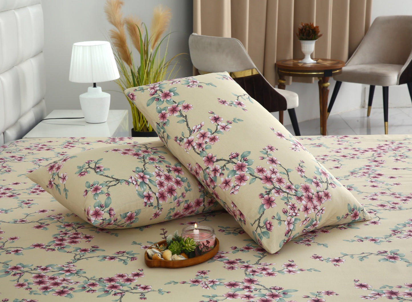 3 PCs Double Bed Sheet-DB-244 Bed Sheets Apricot