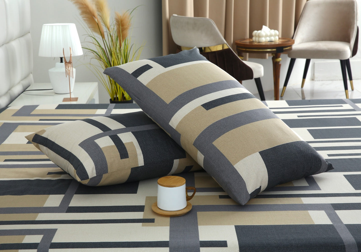 3 PCs Double Bed Sheet-DB-249 Bed Sheets Apricot