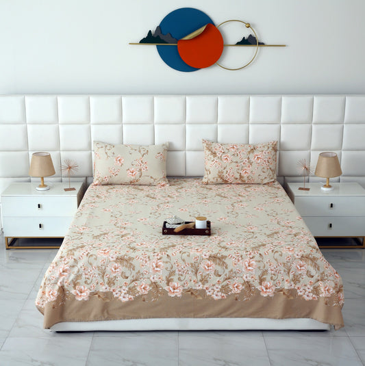 3 PCs Double Bed Sheet-DB247 Bed Sheets Apricot