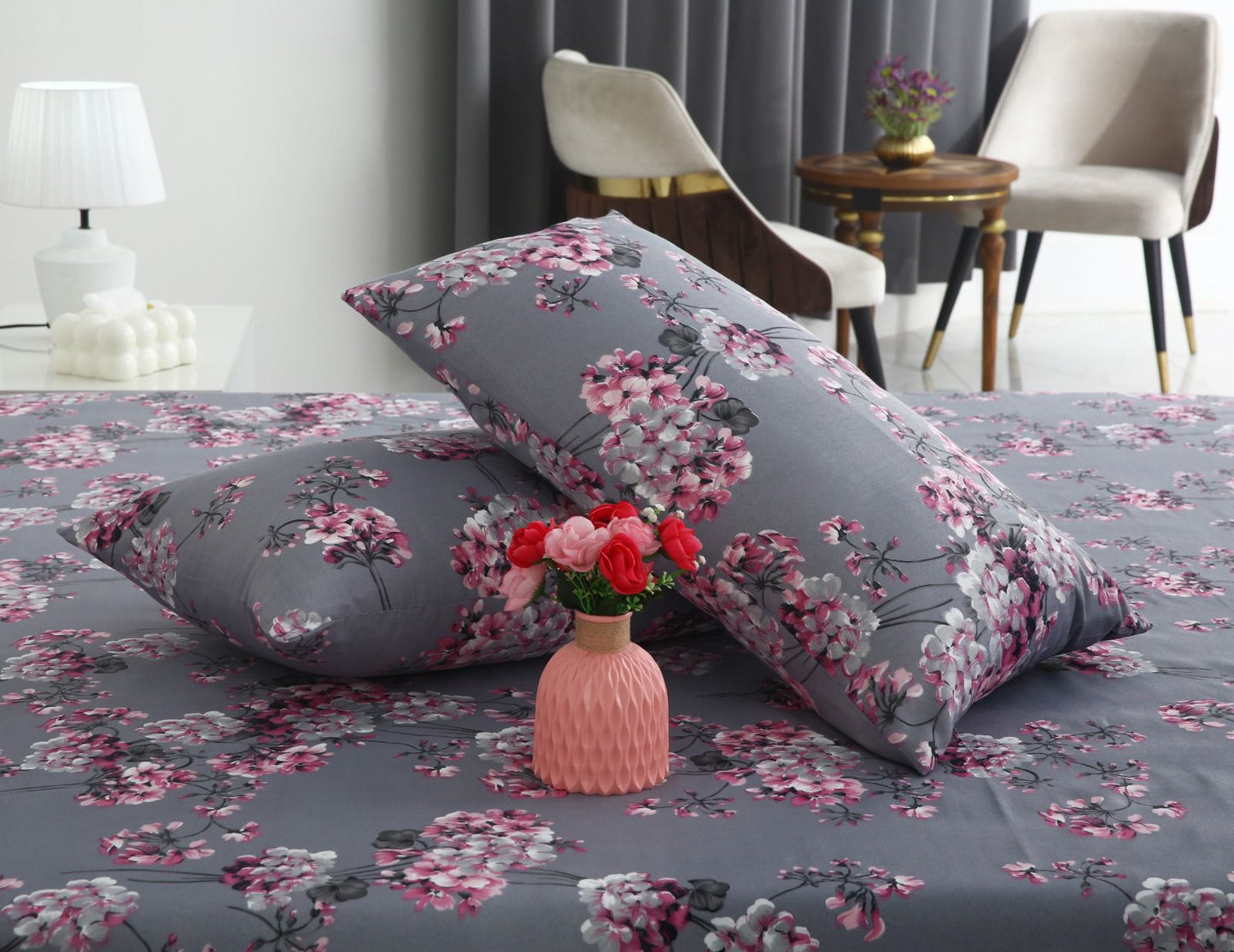Fitted Bed Sheet- Pink Bouquet Fitted Sheets Apricot