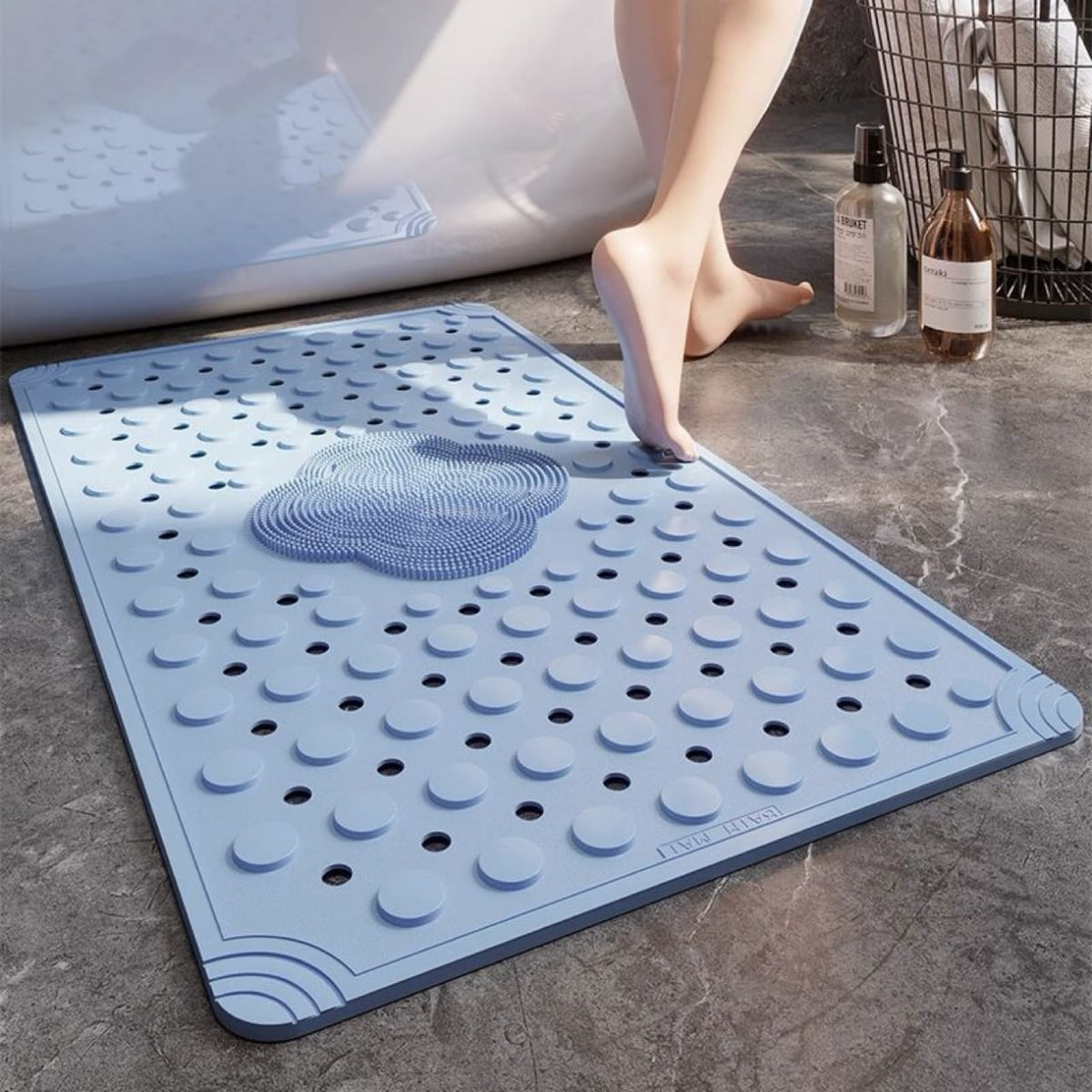 Anti Slip PVC Bathroom Mat With Foot Scrubber (SA2510-114)Sky Blue Bath Mats Apricot