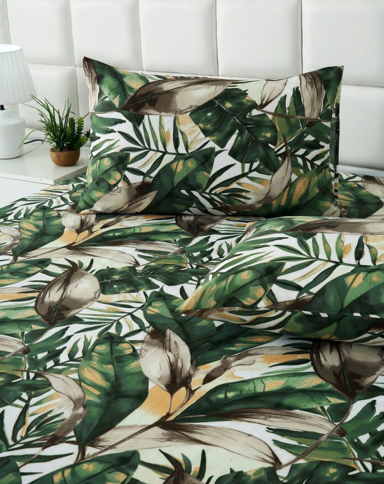 3 PCs Double Bed Sheet-Emerald Feathers Bed Sheets Apricot