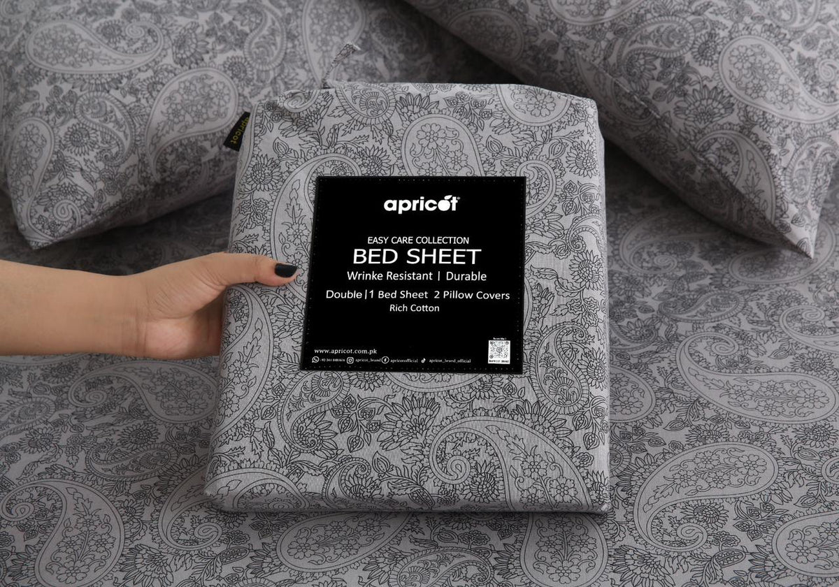 3 PCs Double Bed Sheet With Same Packing-Intricate floral Bed Sheets Apricot