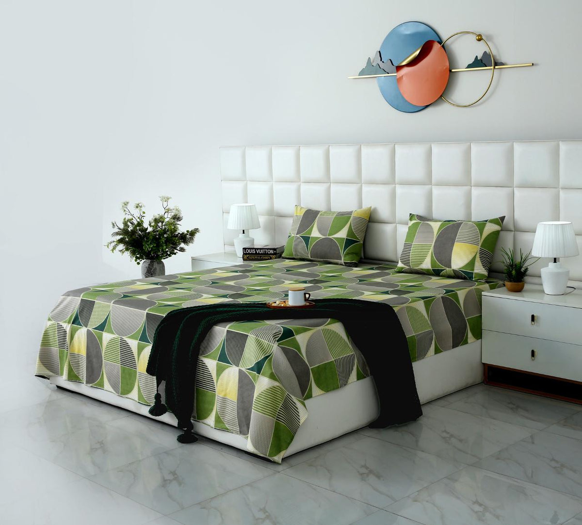 3 PCs Double Bed Sheet With Same Packing-Striped Wave Bed Sheets Apricot