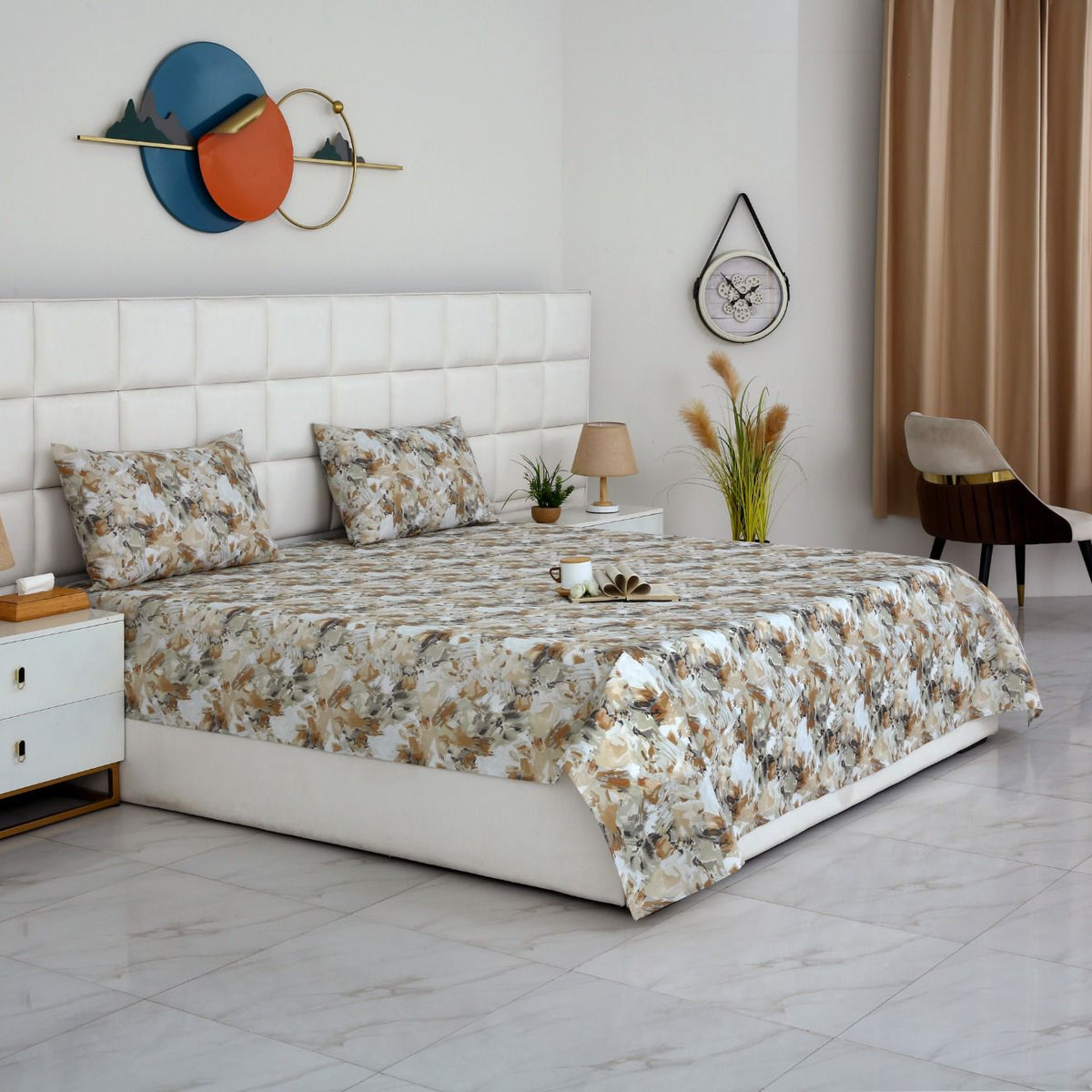 3 PCs Double Bed Sheet- DB268 BED SHEET Apricot