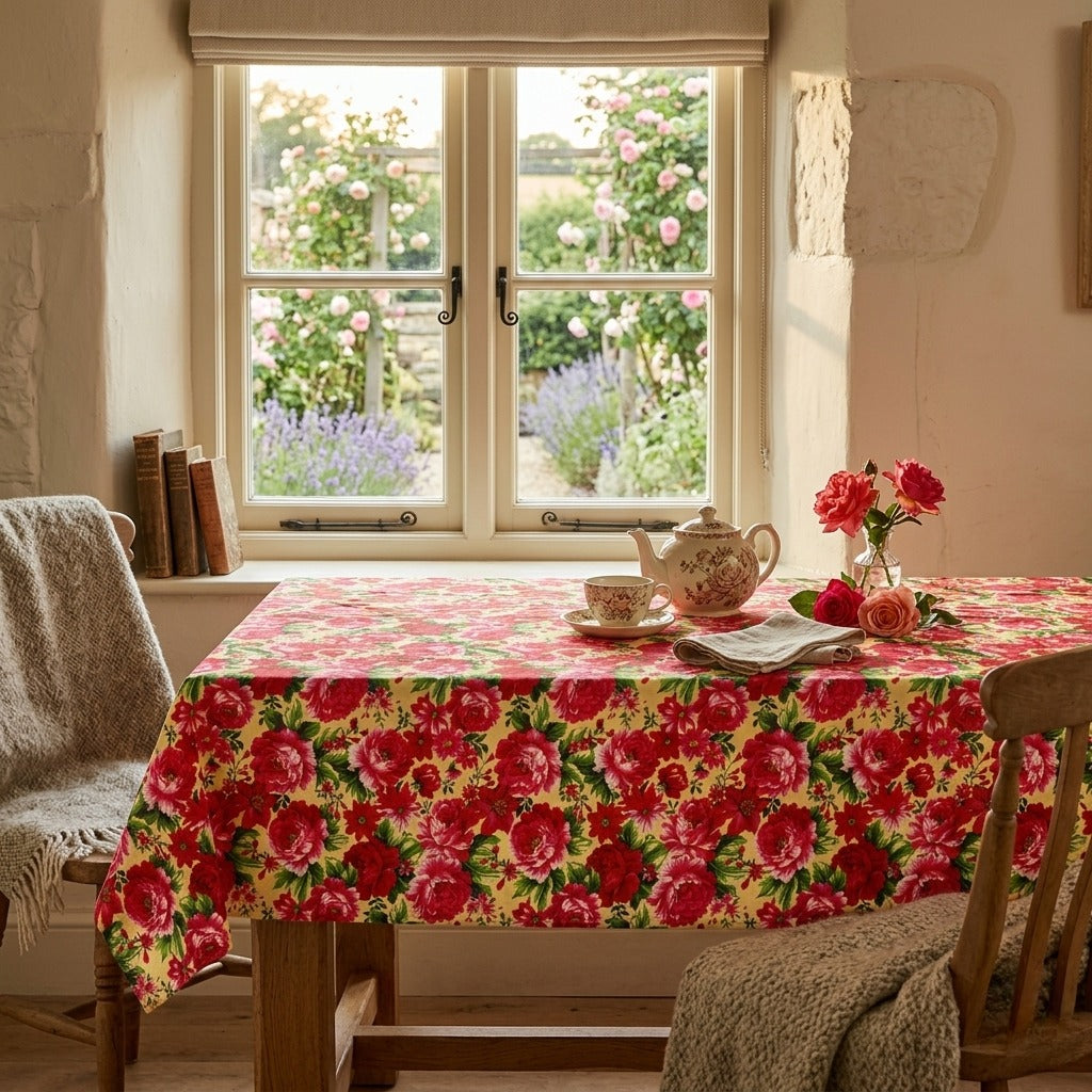 6 & 8 Seater Digital Printed Table Cover-TB46 Table Cover Apricot