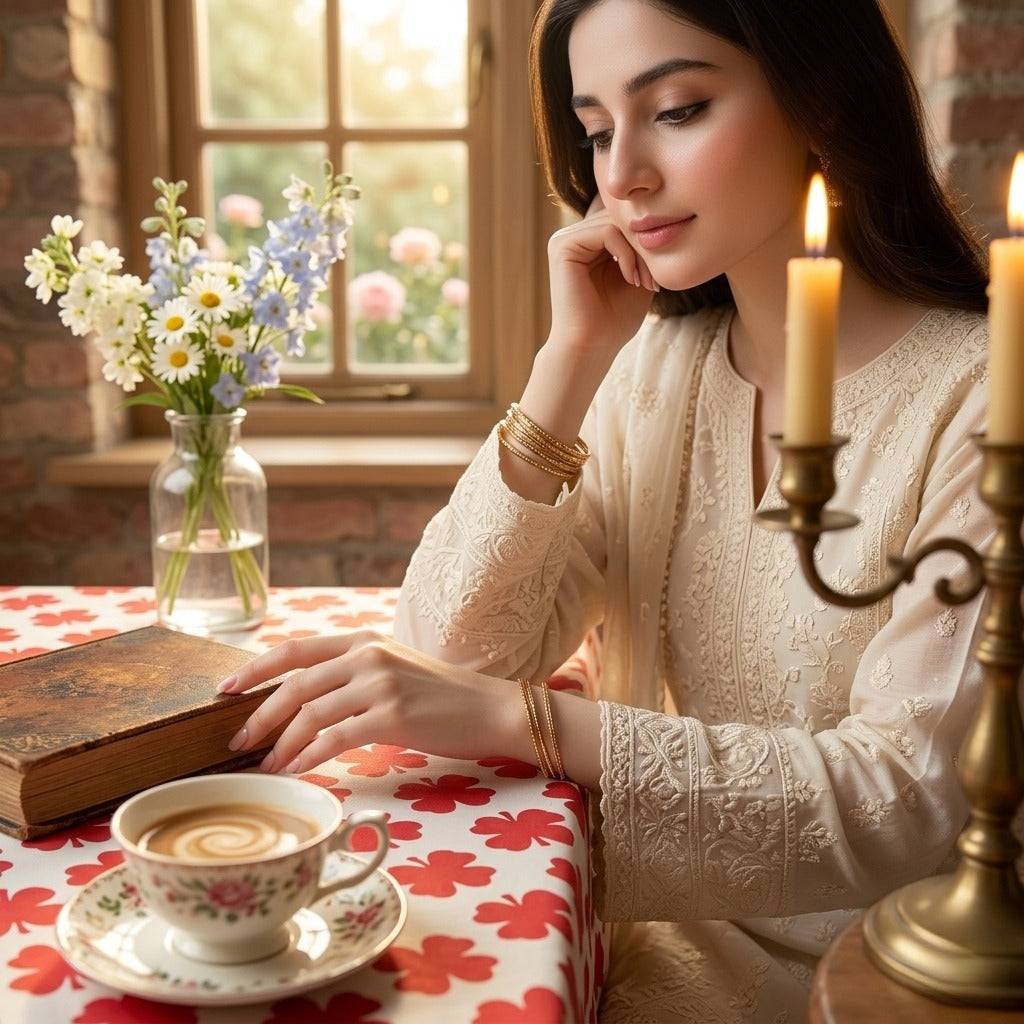 6 & 8 Seater Digital Printed Table Cover-TB58 Table Cover Apricot