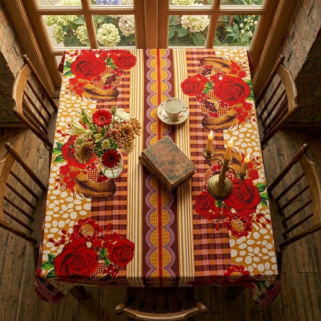 6 & 8 Seater Digital Printed Table Cover-TB45 Table Cover Apricot
