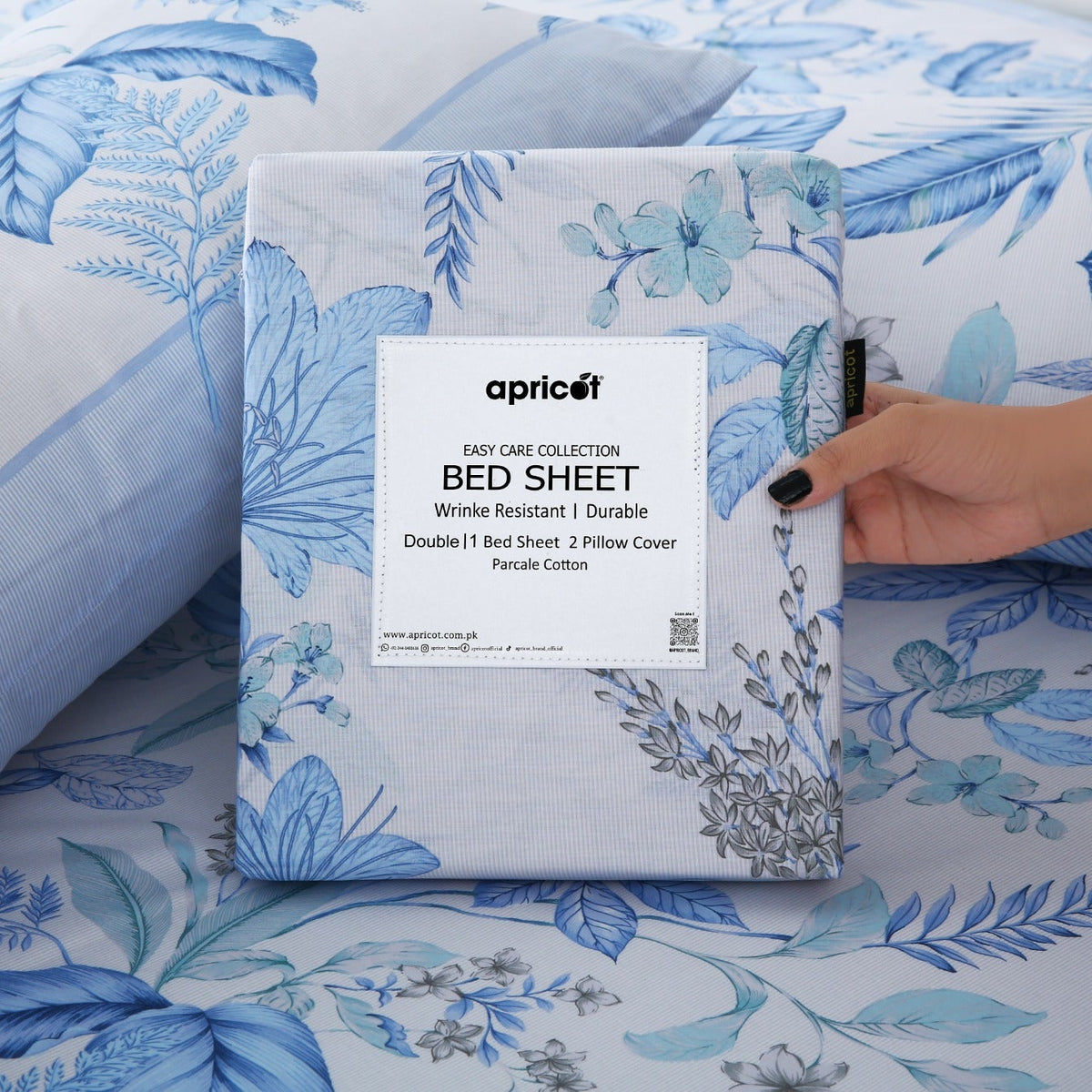 3 PCs Double Bed Sheet With Same Packing-Blue hawaii Bed Sheets Apricot