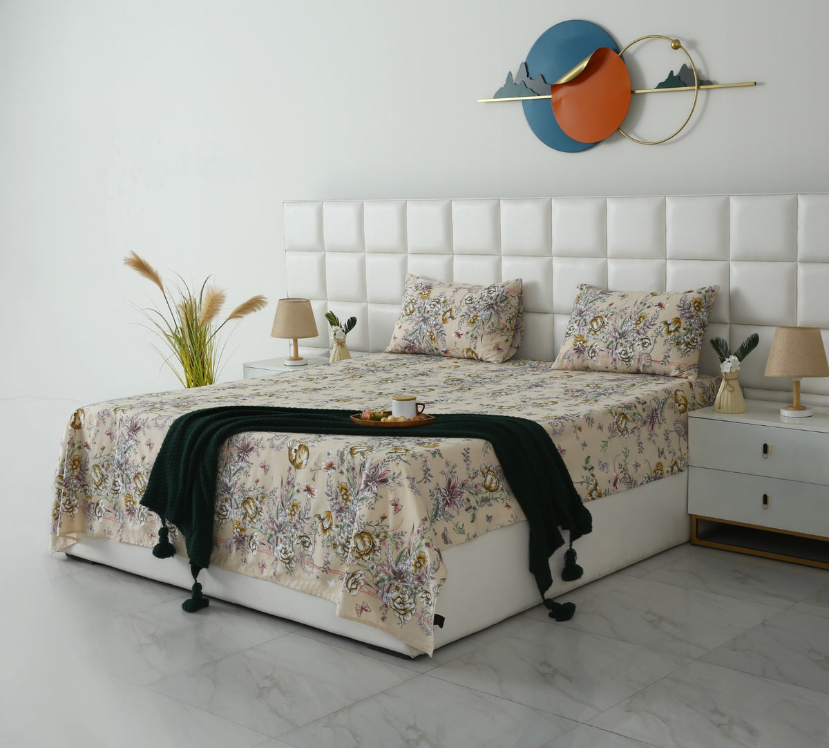 3 PCs Double Bed Sheet With Same Packing-Pastel Chanel Bed Sheets Apricot