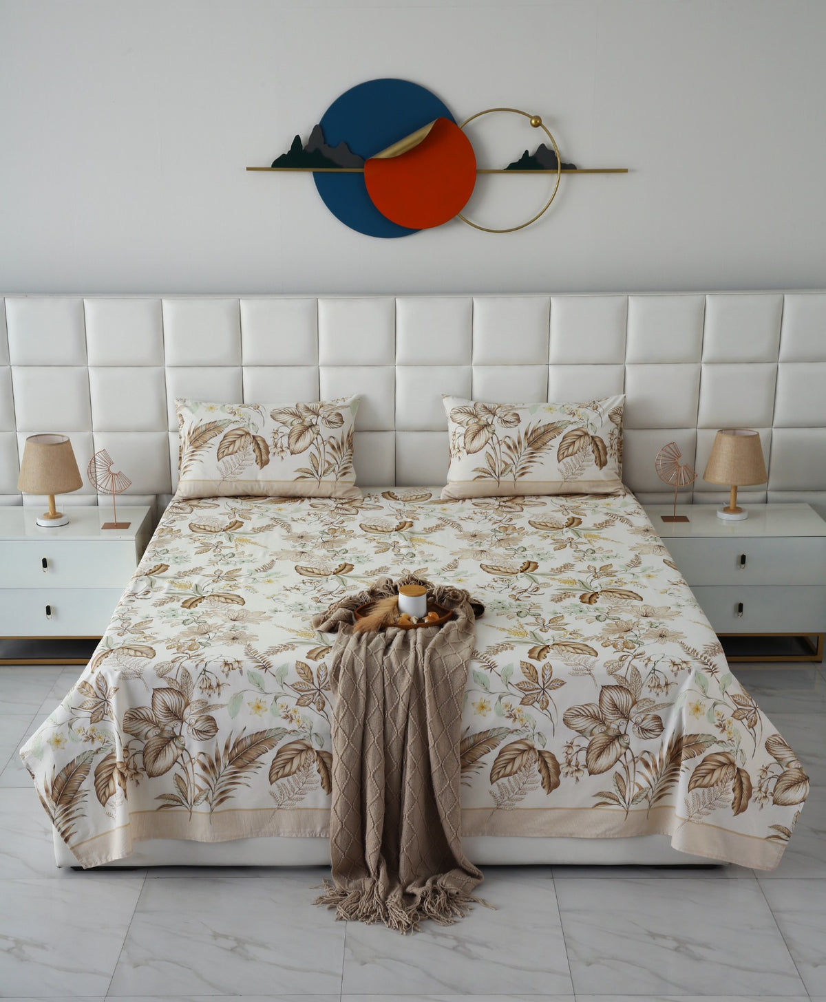 3 PCs Double Bed Sheet With Same Packing- Imperial Beige Bed Sheets Apricot