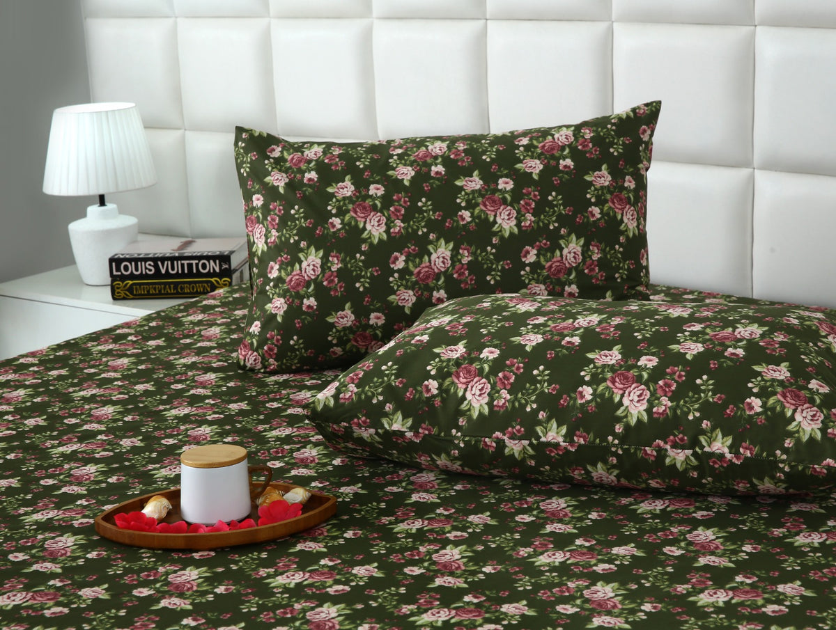 3 PCs Double Bed Sheet With Same Packing- Copen Flora Bed Sheets Apricot