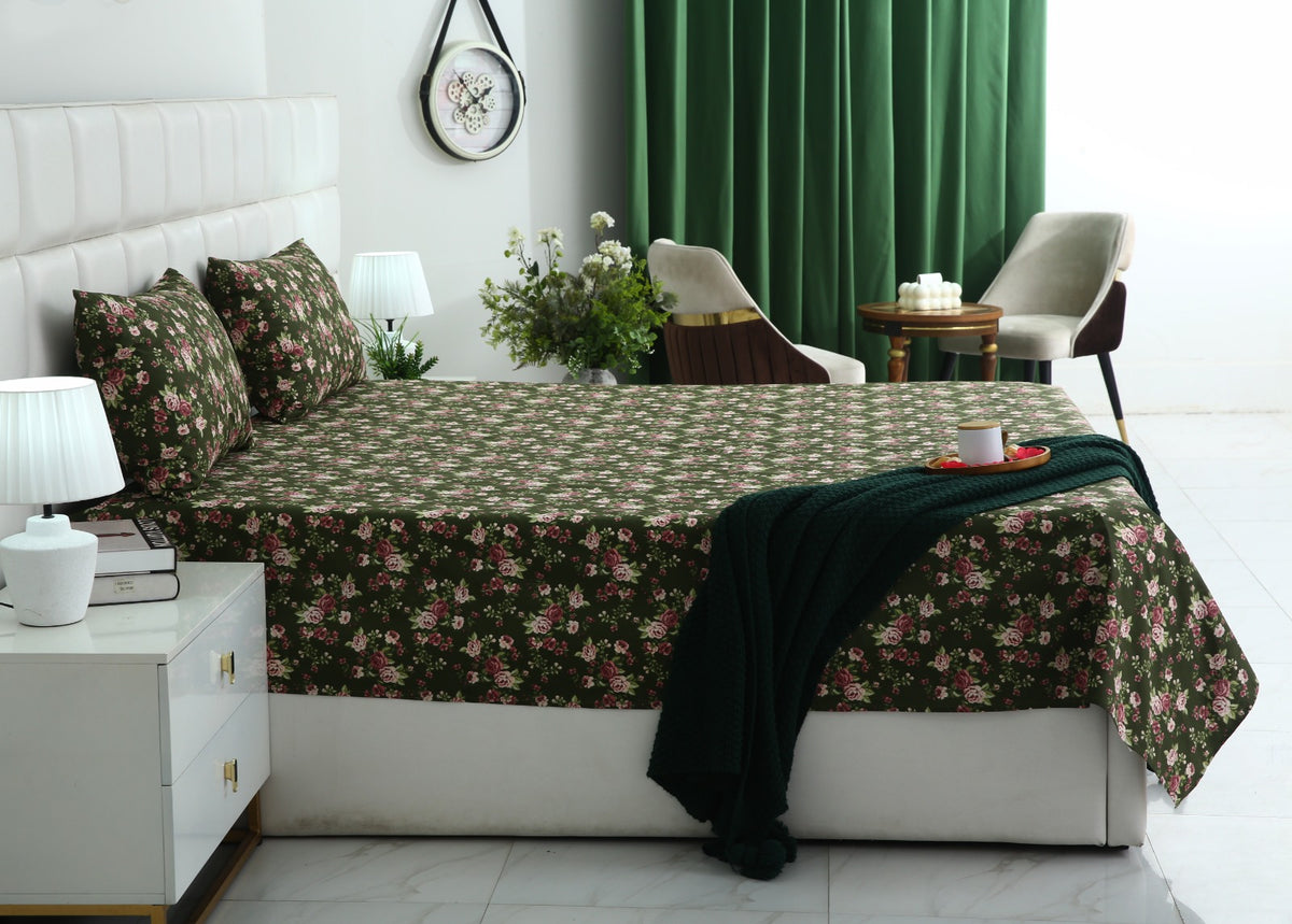 3 PCs Double Bed Sheet With Same Packing- Copen Flora Bed Sheets Apricot