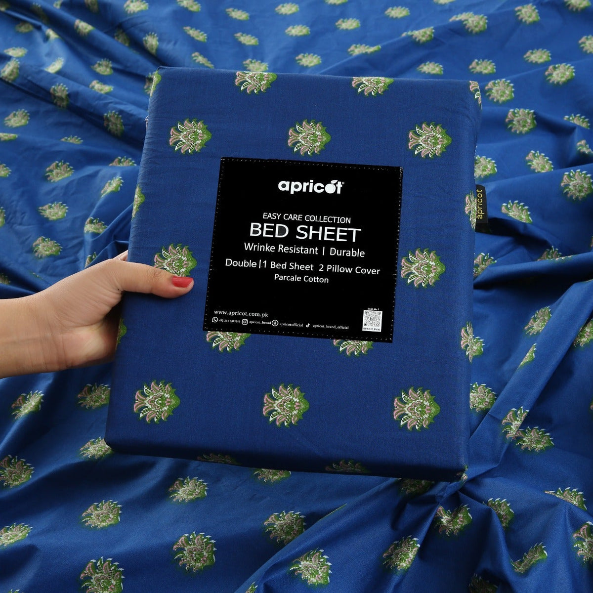 3 PCs Double Bed Sheet With Same Packing- Blue Motives Bed Sheets Apricot