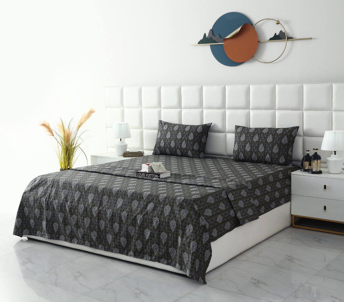 3 PCs Double Bed Sheet With Same Packing- Amber Grey Bed Sheets Apricot