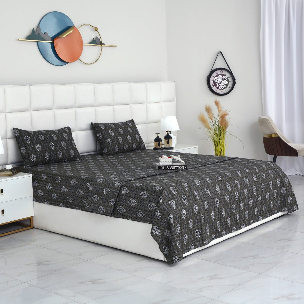 3 PCs Double Bed Sheet With Same Packing- Amber Grey Bed Sheets Apricot