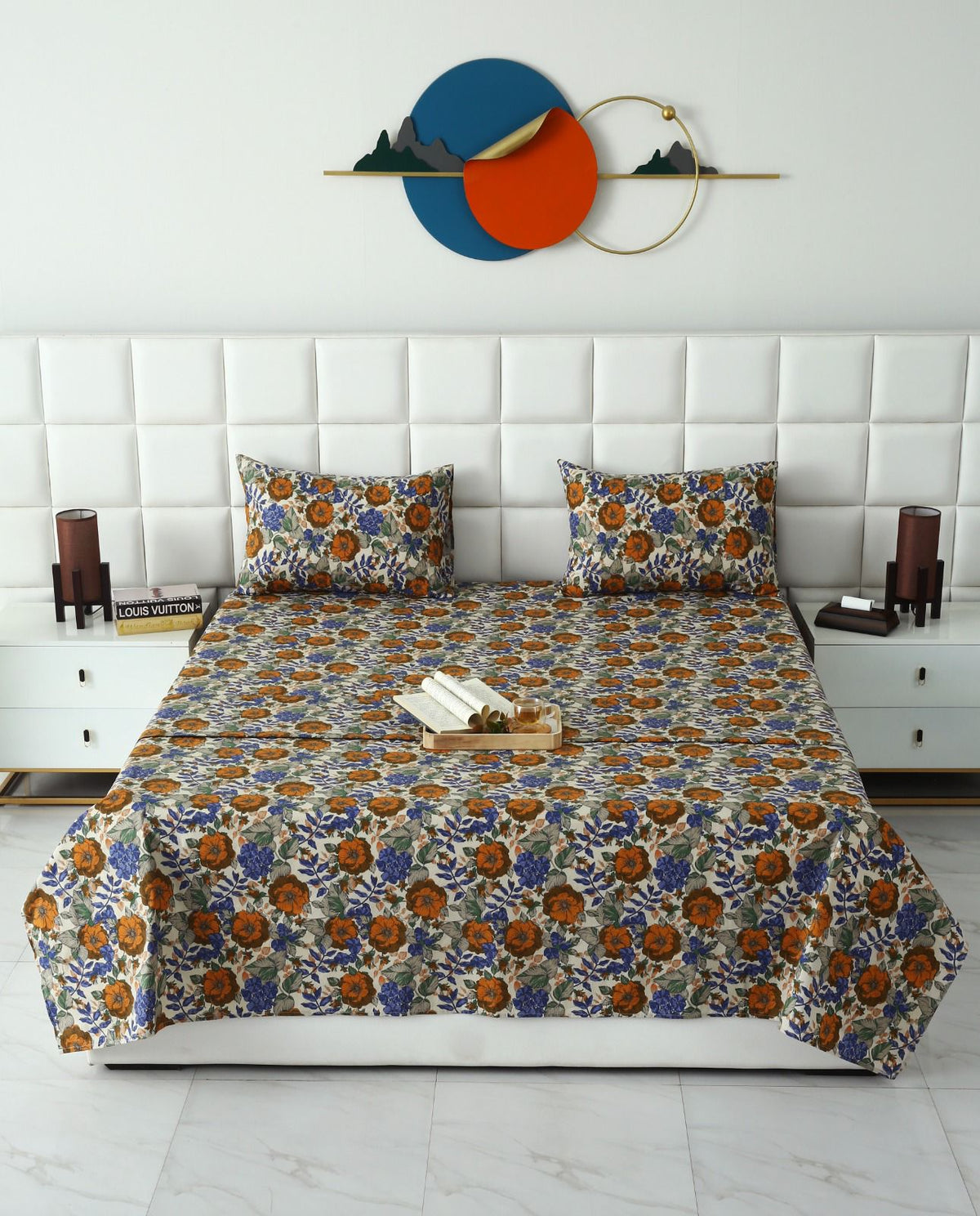 3 PCs Double Bed Sheet With Same Packing- Starlit Bloom Bed Sheets Apricot
